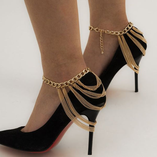 Multi-Layer Tassel Anklet Metal Chain Shoe HEDYU8CRRM