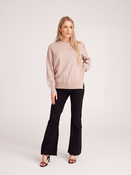 Oversized Side Slit Ribbed Knit Pullover Sweater H73A2BFDWH